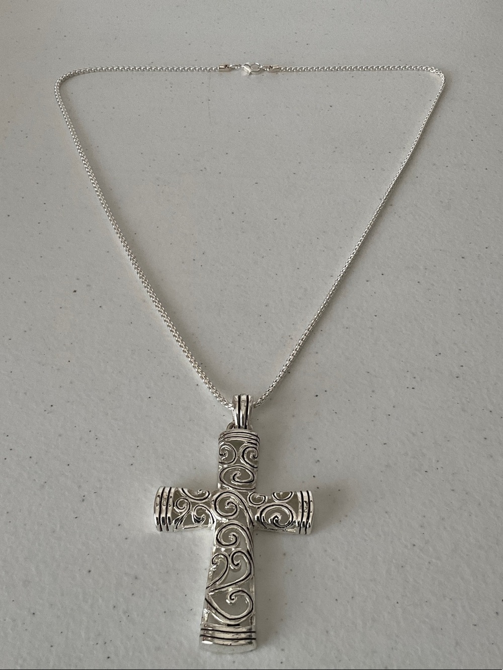 Sterling Silver Scrollwork Cross Pendant Necklace